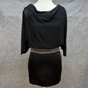 XOXO‎ Flowy Black Beaded Waist Open Back Mini Dress Party Cocktail Size 3/4
